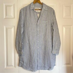 Frank & Eileen Mary Shirtdress Linen Blue Striped Medium EUC
